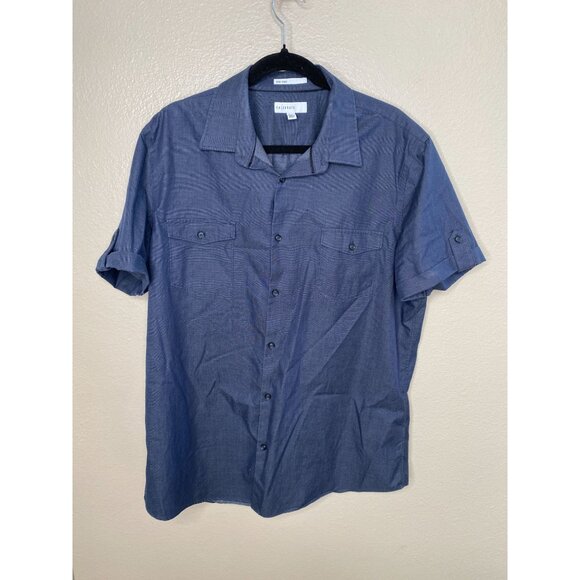 Calibrate Mens Non-Iron Short Sleeve Shirt Size XL Blue Cotton Button up - Picture 2 of 6